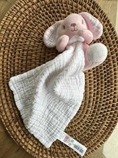 Little Nutmeg Pink Bunny Rabbit Baby Comforter muslin Soft Toy bnwot white spots