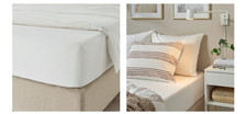 IKEA DVALA Fitted Sheet 100% Cotton Soft Breathable Bed Linen King Size