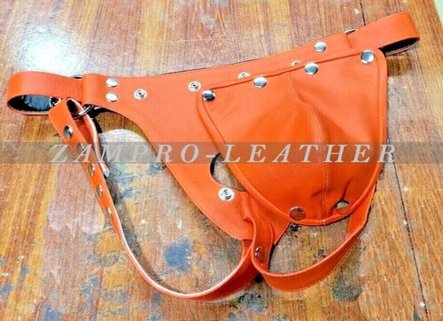 Orange leather jockstrap - leather,