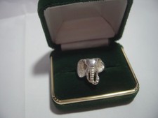 vintage solid silver -unusual elephant head ring-hand made-size o-lovley quality