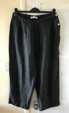 Cut Loose Pale Black Linen Blend Crop Trousers W31" L22" Elastic Waist  UK 12