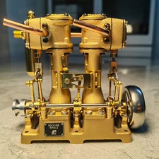 Powerful L2 Retro Steam Engine Model Dual Cylinders Die-cast Brass Collection