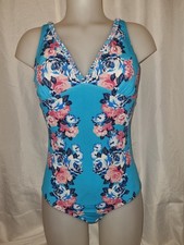 Gorgeous blue floral MARKS AND SPENCER swimming bathing costume size 14 Tall
