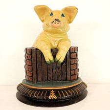Rustic Cast Iron Pig Door Stop Decorative Painted Farm Animal Décor Cottage