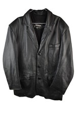 BOUDA Black Leather Blazer Jacket size M Mens Button Up Smart Casual Outdoors