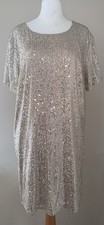 Sequin Silver Champagne Short Sleeve Party Festive Christmas Party Dress Size 16