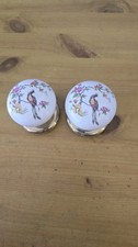 Vintage Porcelain Set ×2 Door Handles, Knobs Bird of Paradise, Used