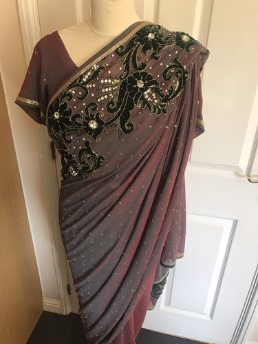 Two tone purple sari with - purple,