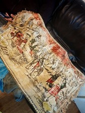 Vintage Medieval Style Script Tapestry Wall Hanging Fabric outdoor rural scene