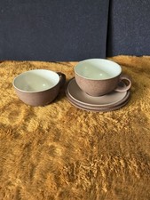 Pair Denby Energy Cinnamon Cappuccino Coffee Cups And Saucers 1st Quality 