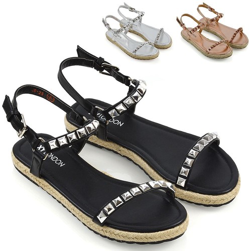 Womens flat strappy studded - flat,