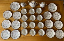 Antique Kutani Ware 41 Piece Tea Set Hand Painted Japanese Lithophane Porcelain