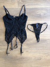 BNWOT ladies Black Basque & Thong Size 10 (medium)