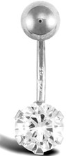 9ct White Gold Belly Bar Cubic Zirconia Solitaire Solid Gold NEW