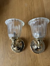 Pair Of Elstead Brass Wall Lights With Glass Shades