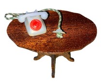 Vintage Pippa Doll size Doll’s House Wood Telephone Table & White Rotary Phone