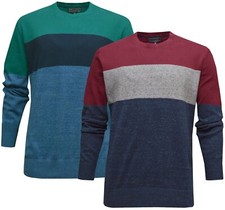 Mens Crew Neck Jumper Thin Knitted Colour Block Pullover Top Ex Store S - 2XL