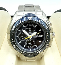 Pulsar Chronograph 100M Men's Black Dial Stainless Steel Alarm Watch *READ*