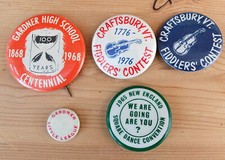 Various USA Vintage Pin Badges. Vermont, Square Dancing Gardner High School.