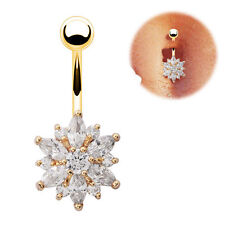 Gold Rose Gold Belly Bars Flower Crystal Navel Bar Button Ring Body Jewellery 
