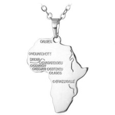 Silver Africa Necklace Pendant Chain Rasta Reggae African Afro Map + Gitt Pouch