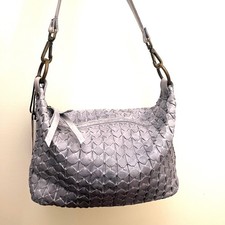Valentina Italy Leather Woven Shoulder Bag Short and Longer Strap Blue Gray