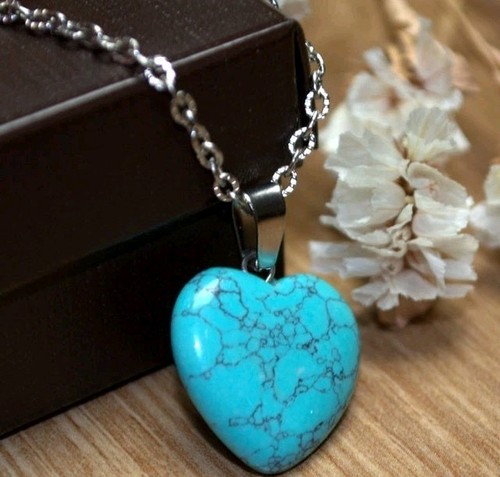 Turquoise heart necklace - turquoise,
