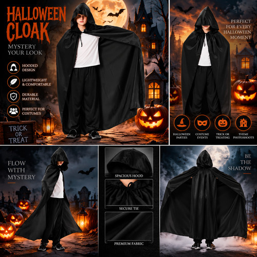Halloween cloak hooded black - cloak,