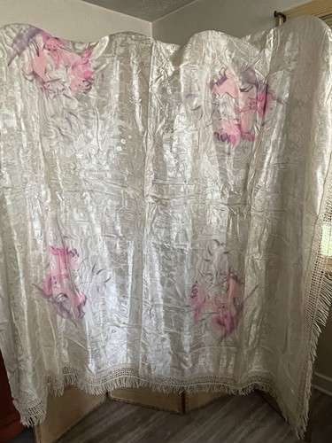 Vtg white floral jacquard - floral,