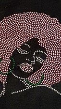  NEW COTTON Valentines day TOTE AFRO GIRL MOTIF rhinestones.Black Magic Girl