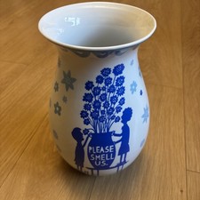 Rob Ryan Please Smell Us Large Pottery VaseWild And Wolf Ltd Blue + White 26cm