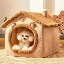 Pet Cat Kitten Dog Beds Igloo Fleece Bed Pyramid Cozy Washable Warm House Cave