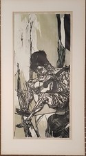 “YOUNG GUITARIST ” ORIGINAL COLORED WOODCUT, MERVIN M JULES 1912-1994, SIGNED