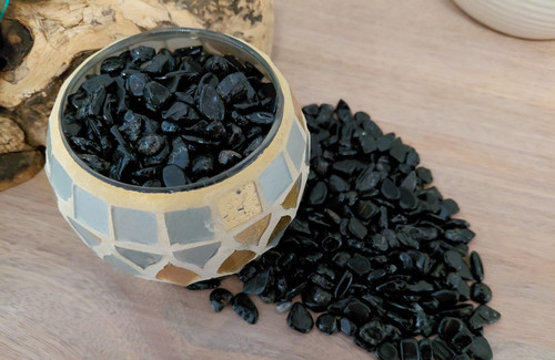 Black tourmaline crystal chips - black,