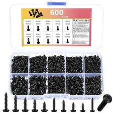 600 Pcs Torx Pan Head Self Tapping Screws Set, Small Black round Head Torx Self