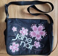Jane Norman Vintage Messenger Black Bag With Sparkly, Pink Floral Design