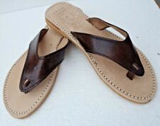 LADIES 100% MOROCCAN LEATHER  TOE POST FLIP FLOP SANDALS  *BROWN*