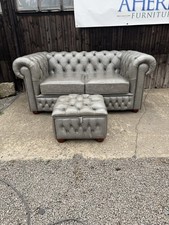 *Antique Grey Leather Chesterfield Saxon sofa 2 Seater FREE DELIVERY ?