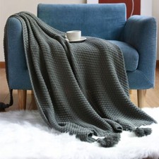 Knitted Tassel Blanket Fringe Knitting Throw Rug Sofa Couch Bedding S/M/L/XL UK