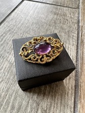Sphinx Vintage Faux Amethyst Art Glass Cabochon Gold Colour Gilded Style Brooch