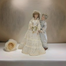 Porcelain Doll Clown Woman in Blue Vintage Antique 16" with Stand, 1990s