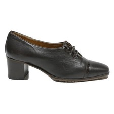 GRAZIELLA Womens Lace-Up Leather Black Block Heel Shoes UK 1 Classic Comfort