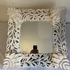 Hand Carved Vintage Wooden Wall-Mounted Mirror Made in India