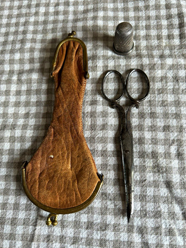 Antique 1890s leather scissor - ,