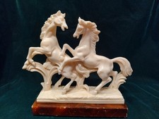 Vintage Fighting Horses In Resin On Marble Sculptures Figurines Home Decor