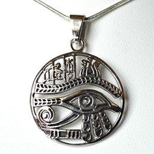 Eye of Horus Pendant Necklace 925 Silver Hieroglyph Elaborate Egyptian Amulet