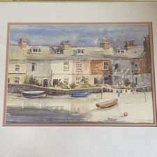 Vintage Original Artwork Watercolour Painting Of Harbour Scene 54x44cm Signed