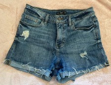 ‘F&F’ WOMEN’S BLUE DENIM DISTRESSED JEAN SHORTS WITH TURN UPS 10