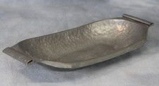 Mid Century Vintage Tinn Handarb Norway Hammered & Rolled Pewter Tray Long Dish