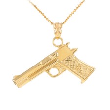 Solid Gold Pistol Gun Pendant Necklace (Available in Yellow/Rose/White Gold)